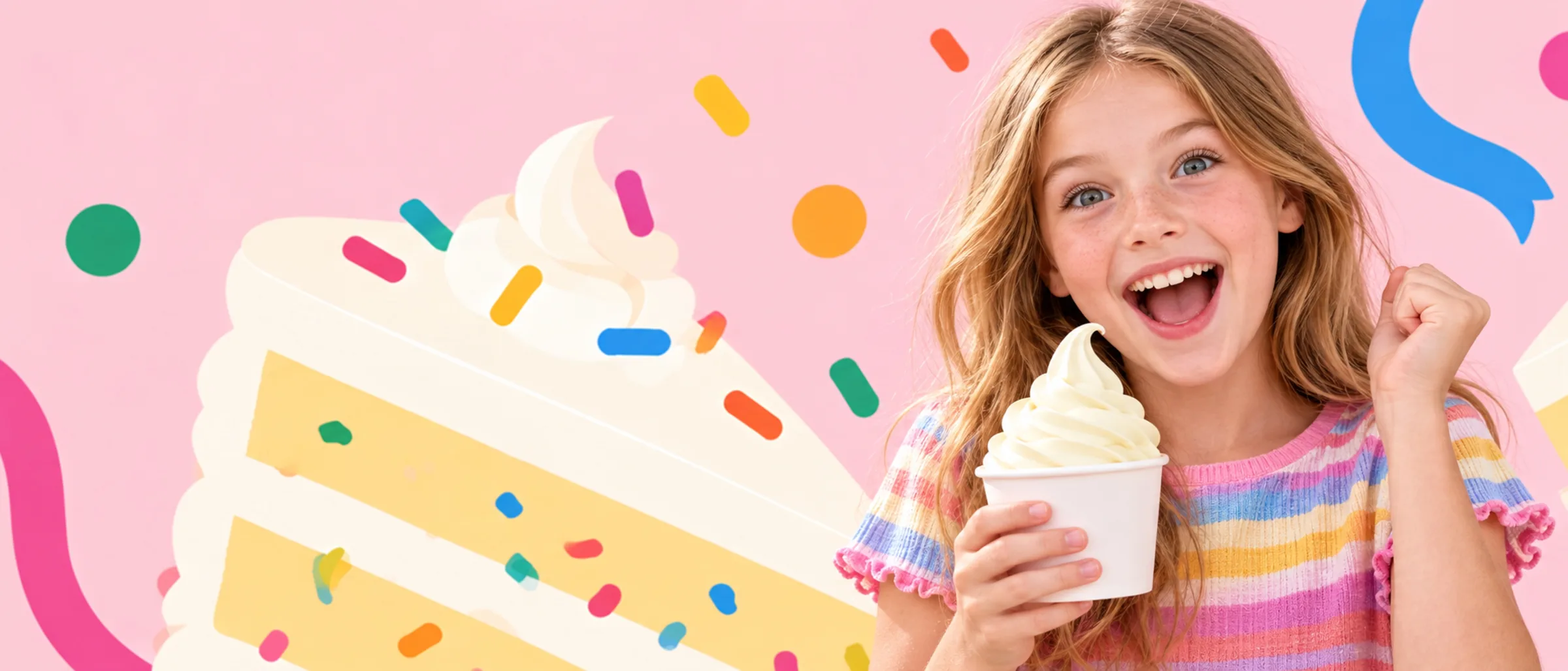Someone enjoying a cup of Theo’s Birthday Cake frozen yogurt
