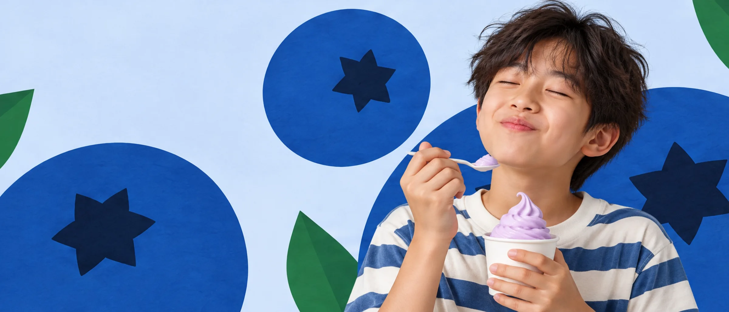 Someone enjoying a cup of Theo’s Blueberry frozen yogurt