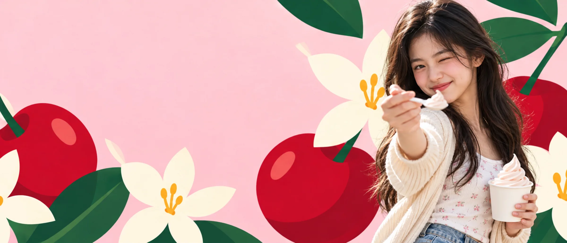 Someone enjoying a cup of Theo’s Cherry Vanilla frozen yogurt
