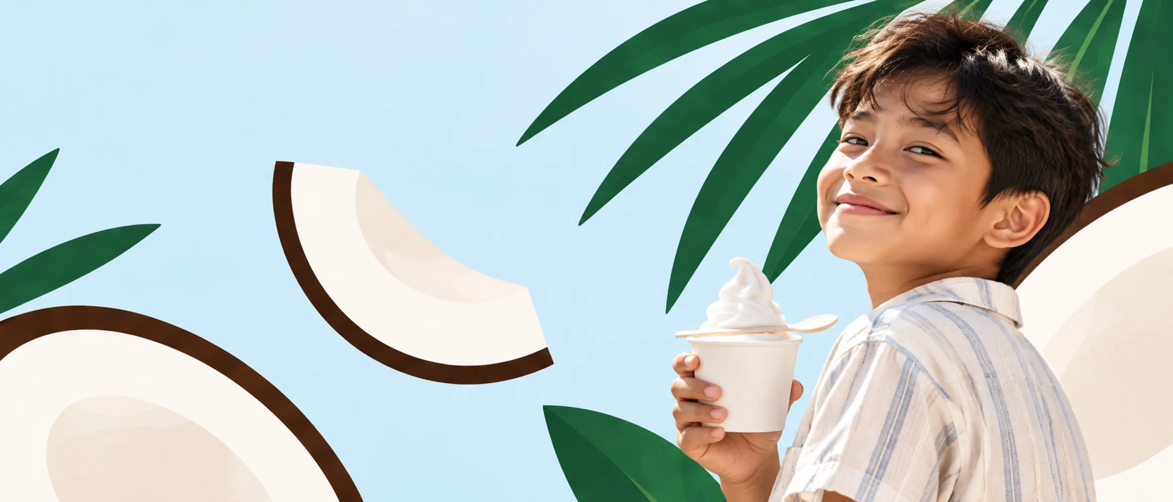 Someone enjoying a cup of Theo’s Coconut frozen yogurt