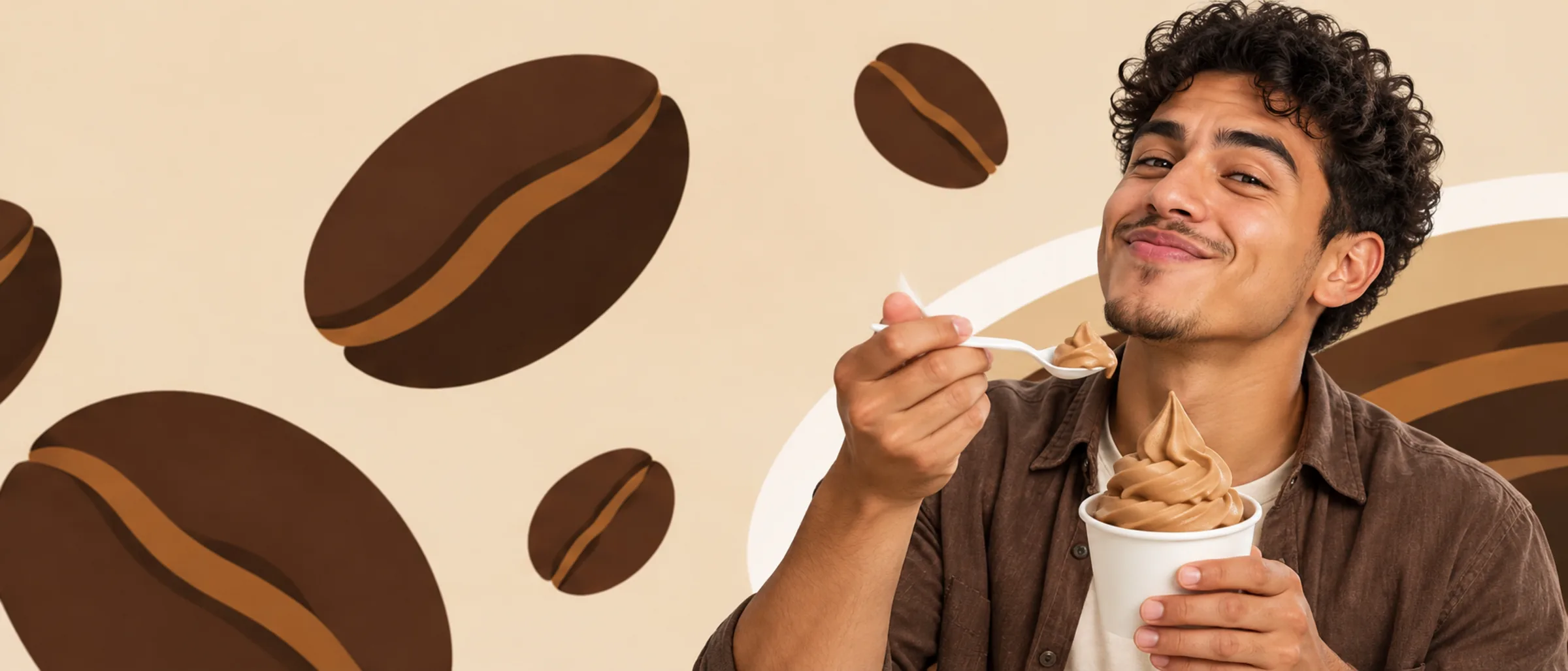 Someone enjoying a cup of Theo’s Espresso frozen yogurt