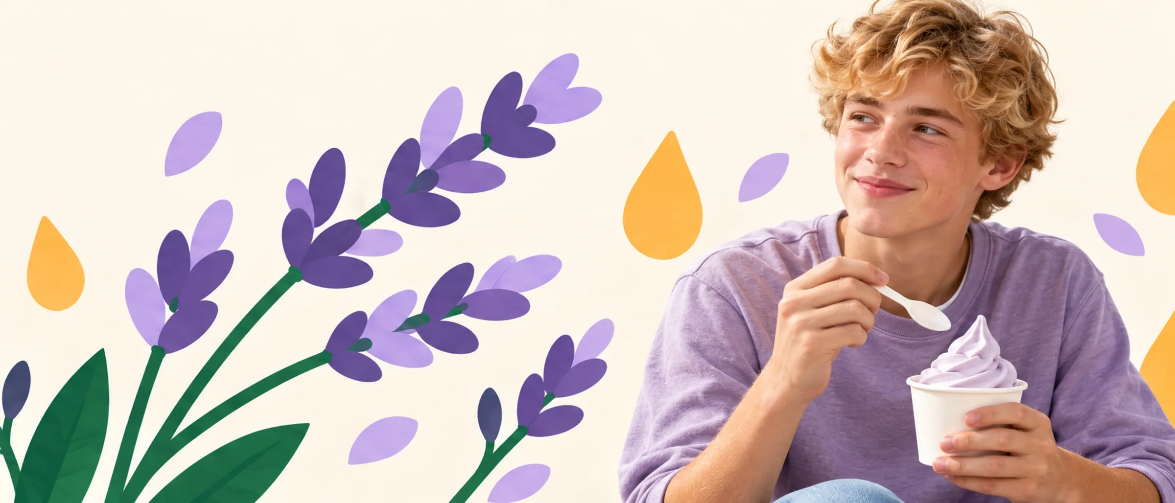 Someone enjoying a cup of Theo’s Honey Lavender frozen yogurt