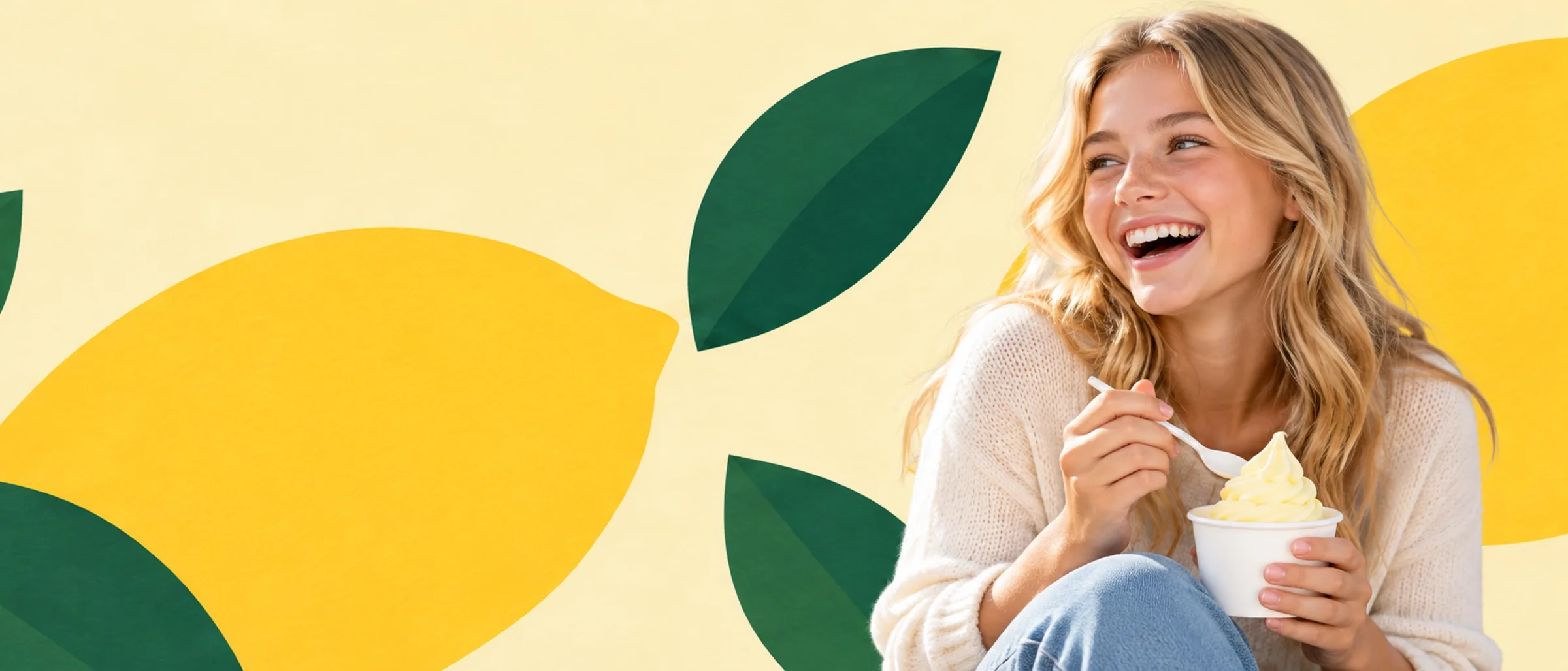 Someone enjoying a cup of Theo&rsquo;s Lemon frozen yogurt