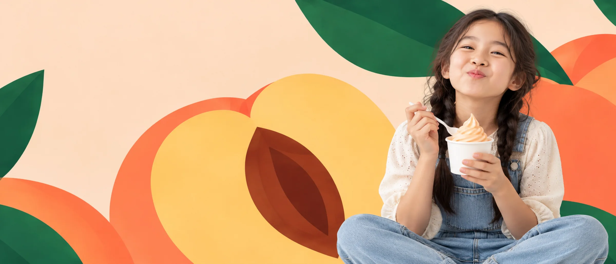 Someone enjoying a cup of Theo’s Peach frozen yogurt