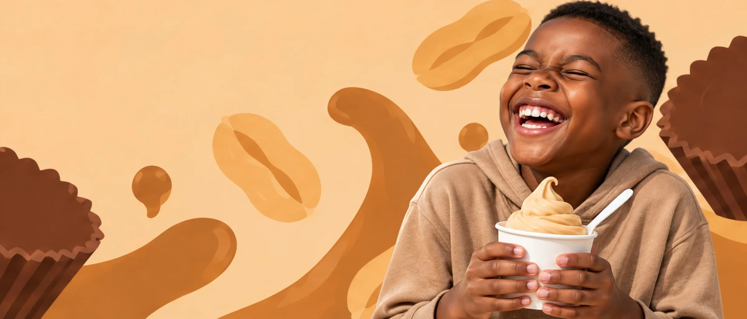 Someone enjoying a cup of Theo’s Peanut Butter Cup frozen yogurt