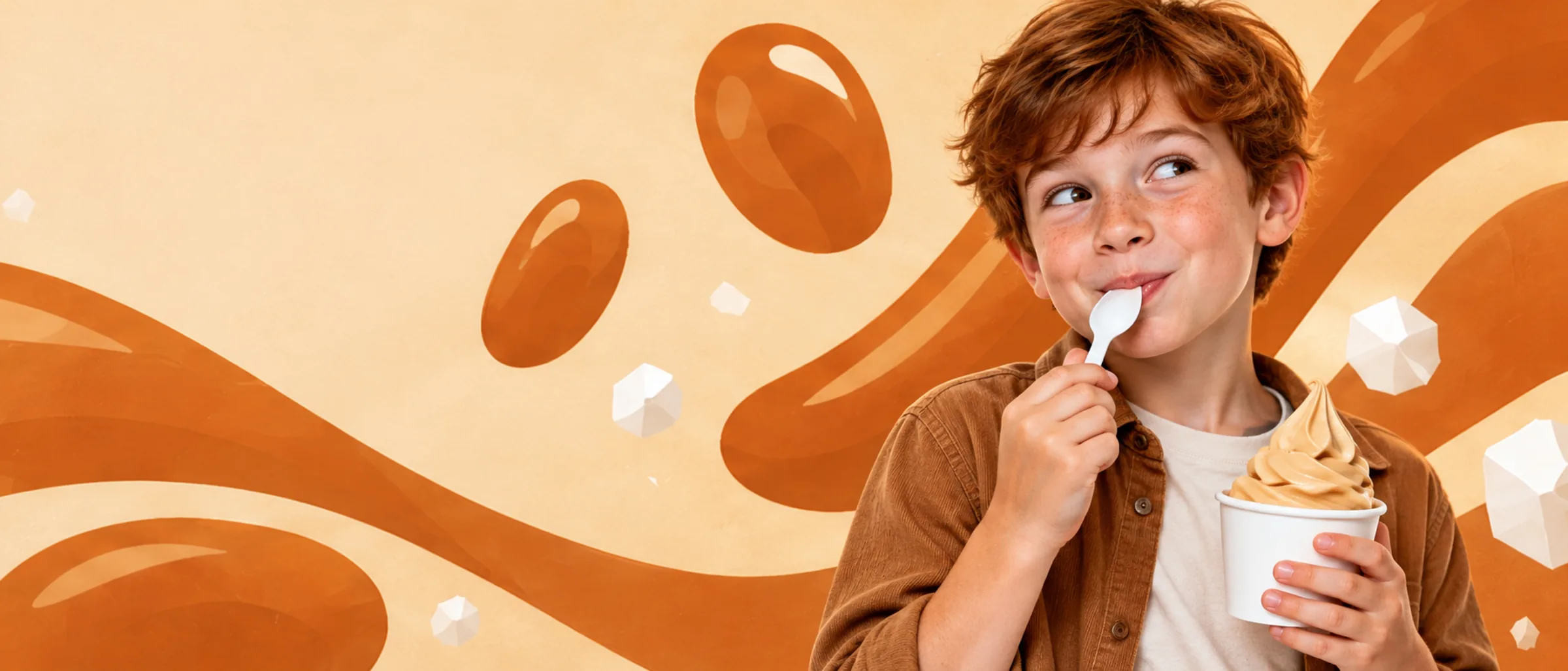 Someone enjoying a cup of Theo&rsquo;s Salted Caramel frozen yogurt