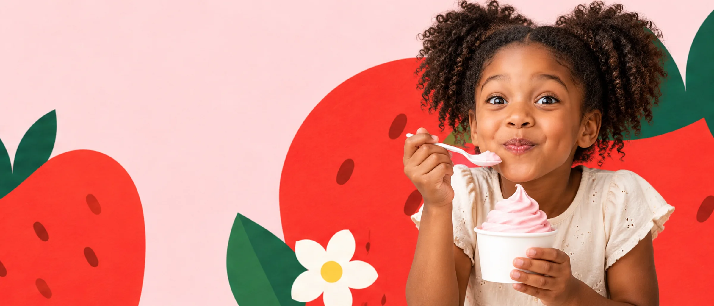 Someone enjoying a cup of Theo&rsquo;s Strawberry frozen yogurt