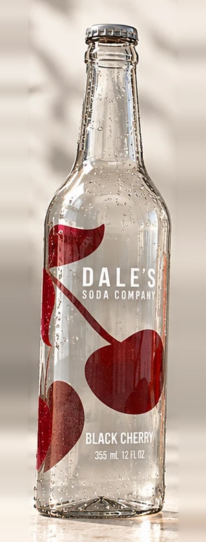 Dale’s Black Cherry soda in the clear 12 fl oz glass bottle