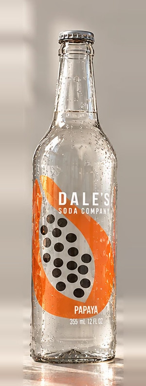 Dale’s Papaya soda in the clear 12 fl oz glass bottle