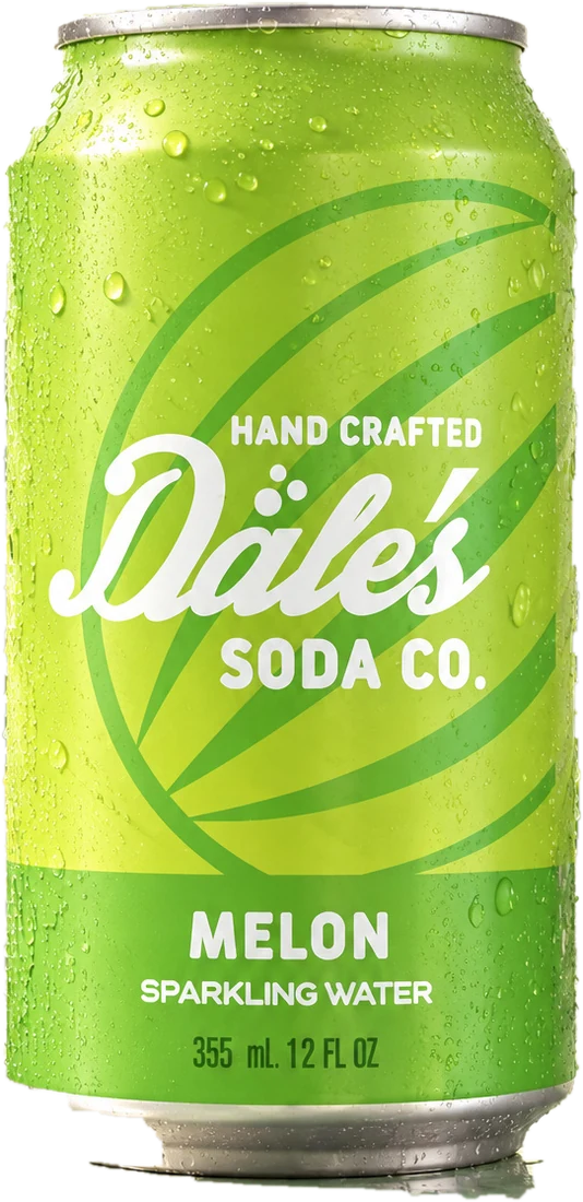 The Melon can: green, a melon silhouette, Dale's Soda Co. hand crafted sparkling water