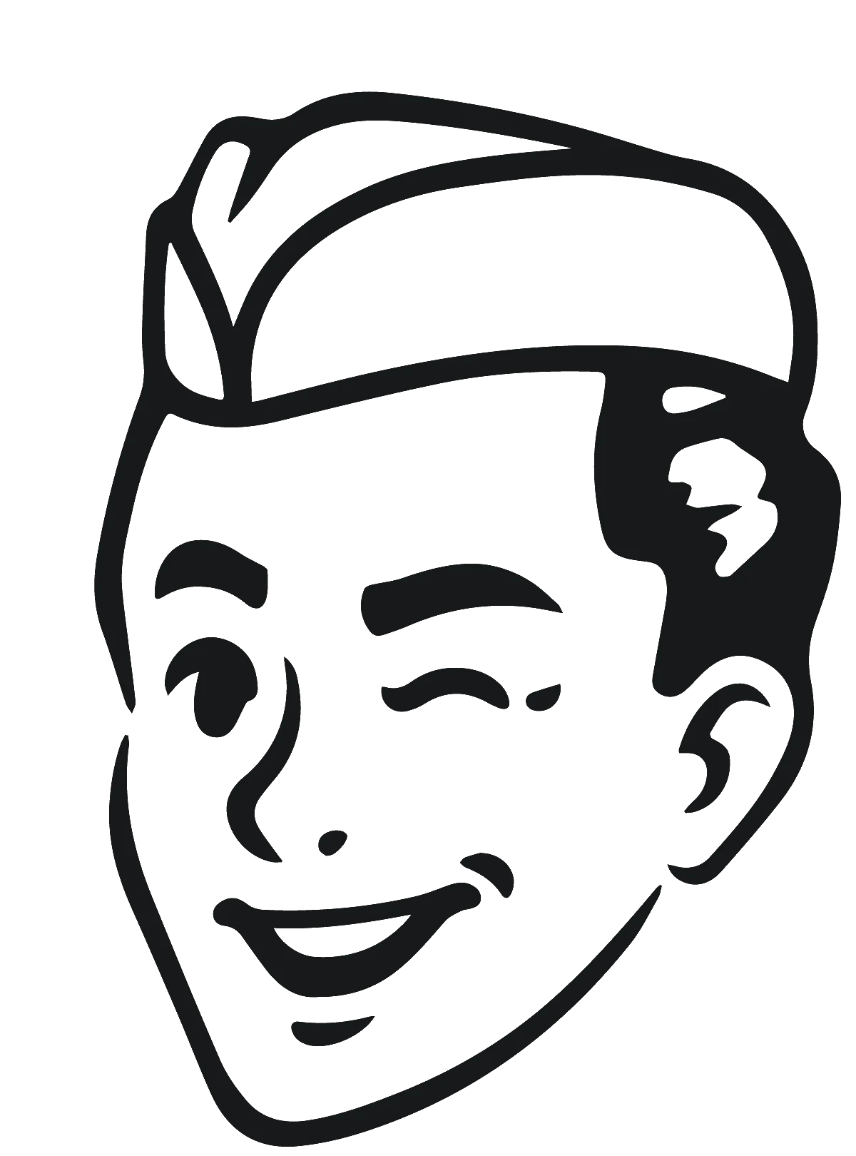 The Dale’s soda jerk, drawn in black ink: a paper hat, a grin and a wink