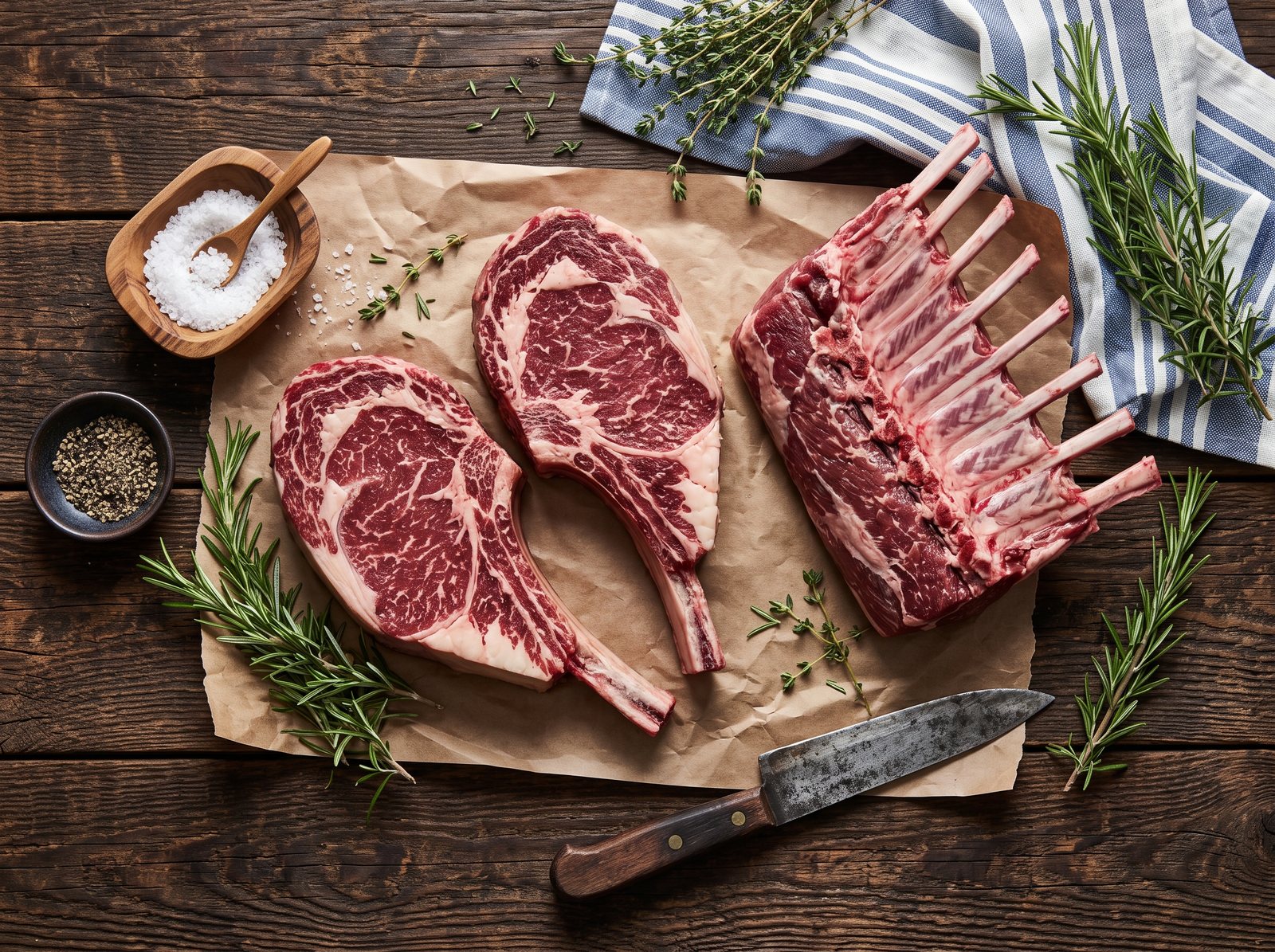 Butcher Shop: Beef, dry aged, pork, lamb and poultry.