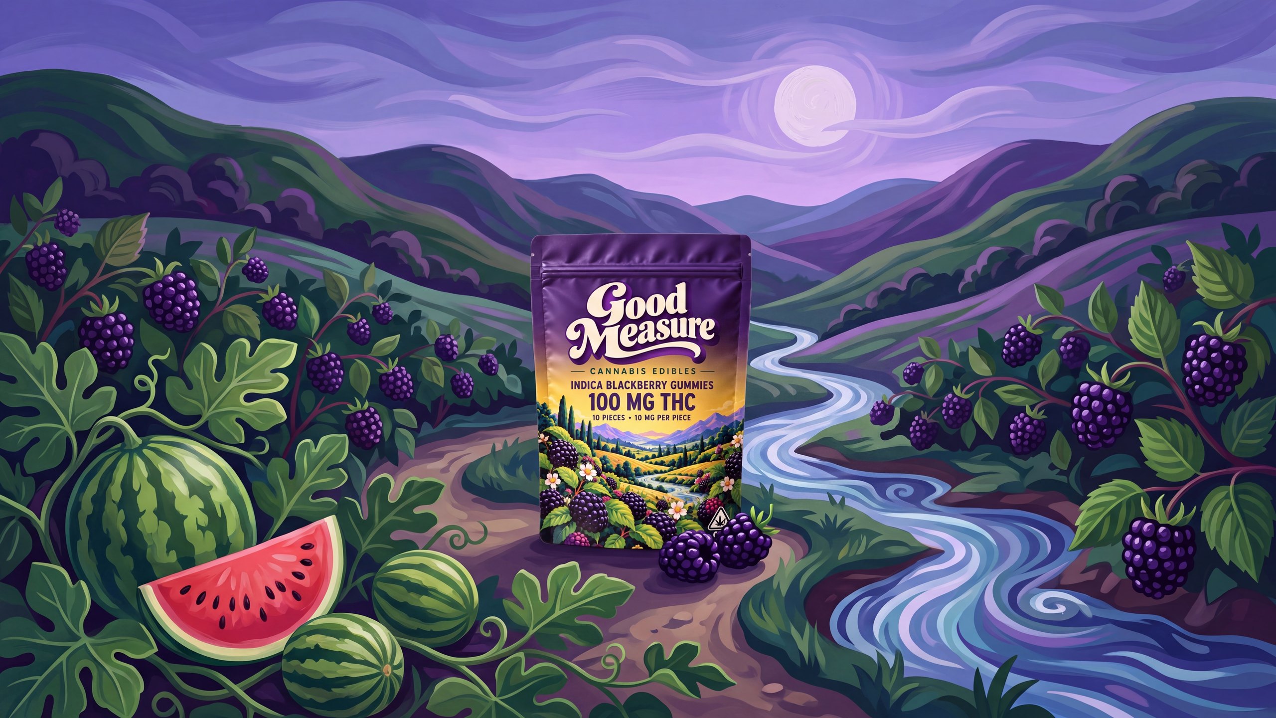 The painted blackberry world with the pouch standing on the path