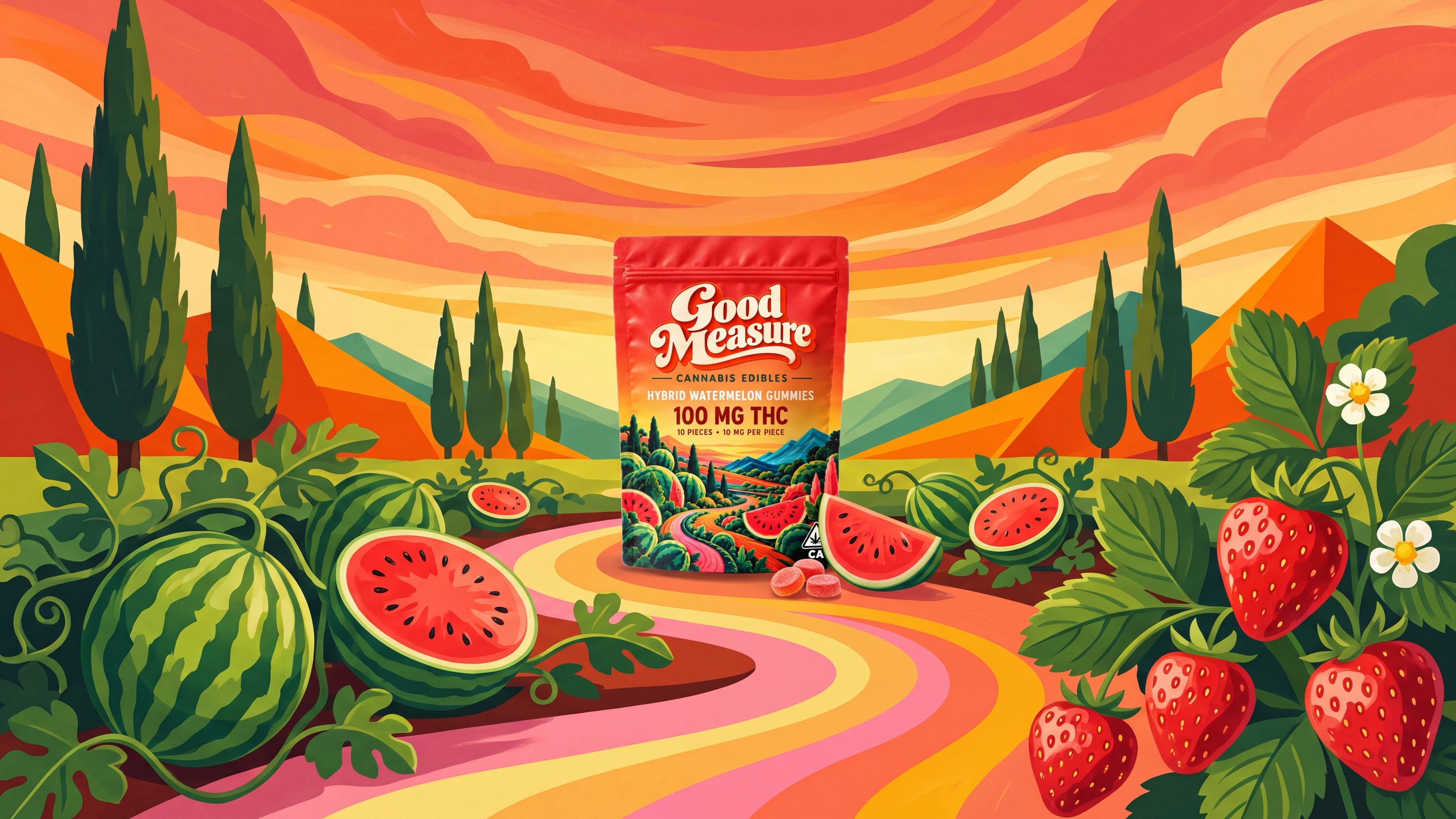The painted watermelon world with the pouch standing on the path