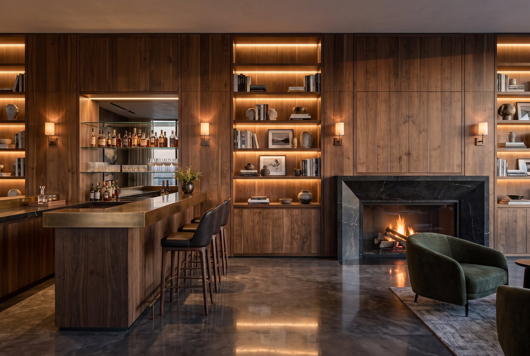 The bar and the library wall