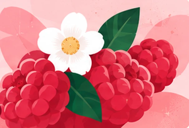 Raspberries and a white blossom