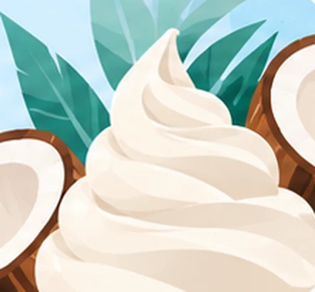 A swirl of soft-serve between coconut halves