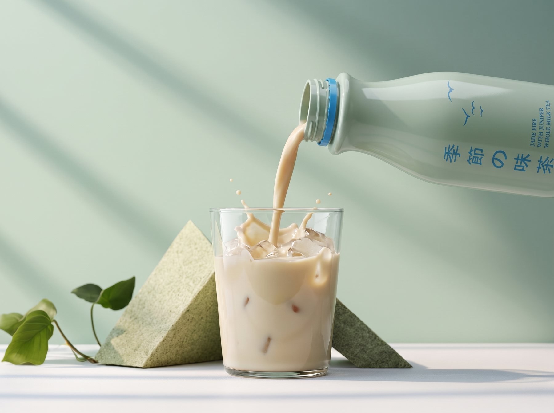 Jade Fire milk tea poured from the bottle over ice